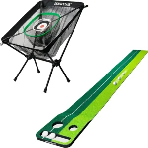 Pop-Up Chipping Net & Portable 2-Hole Putting Mat - 12