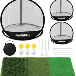 Golf Chipping Net Pop Up Practice Target w/ Tri-Turf Mat Balls Indoor Outdoor