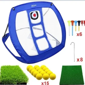 Mesixi Golf Practice Chipping Net Pop-Up Target Tri-Turf Mat & Balls Indoor/Out