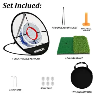 Pop Up Golf Practice Chipping Net Hitting Mat Portable Folding Training